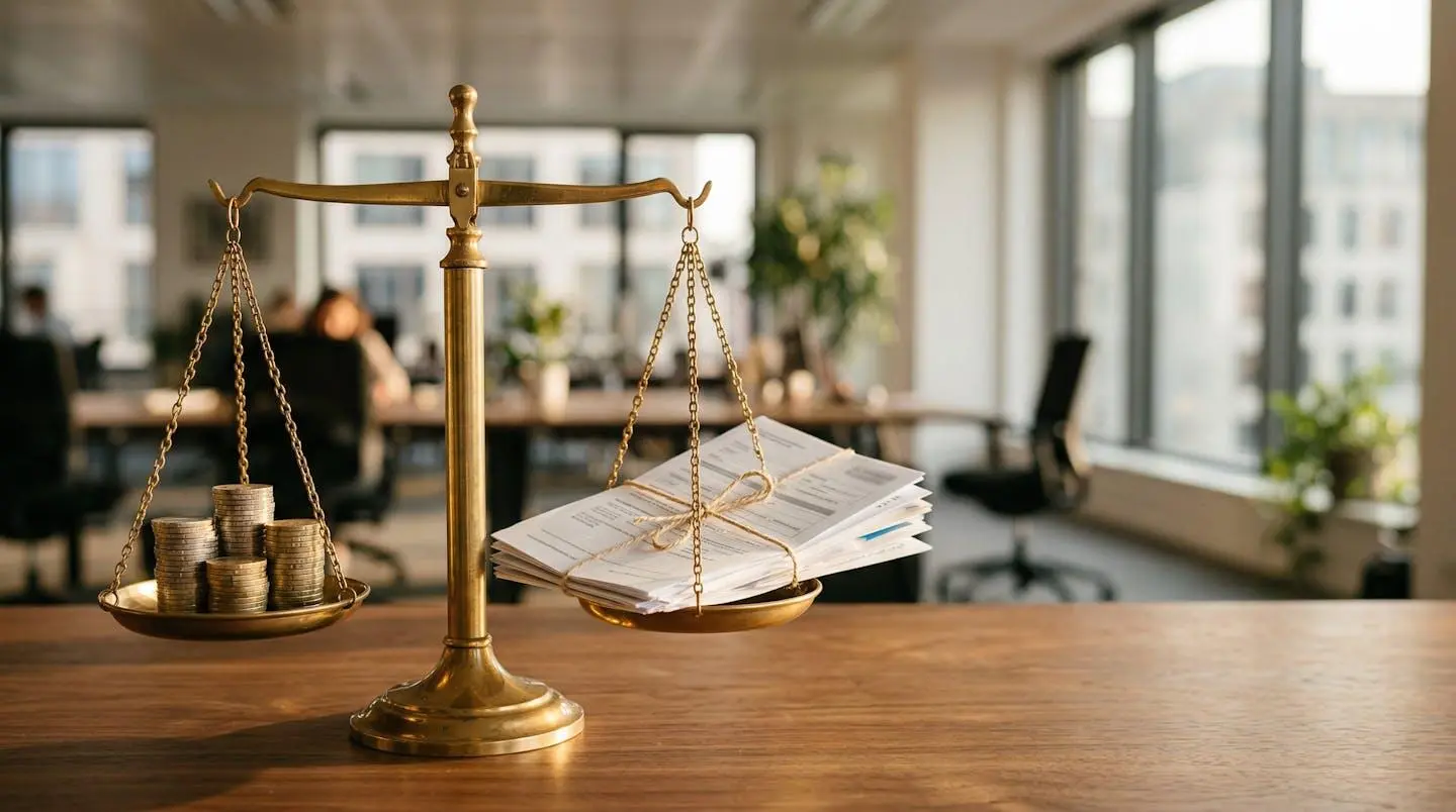 Entrepreneur analysant des documents financiers avec calculatrice et graphiques sur bureau