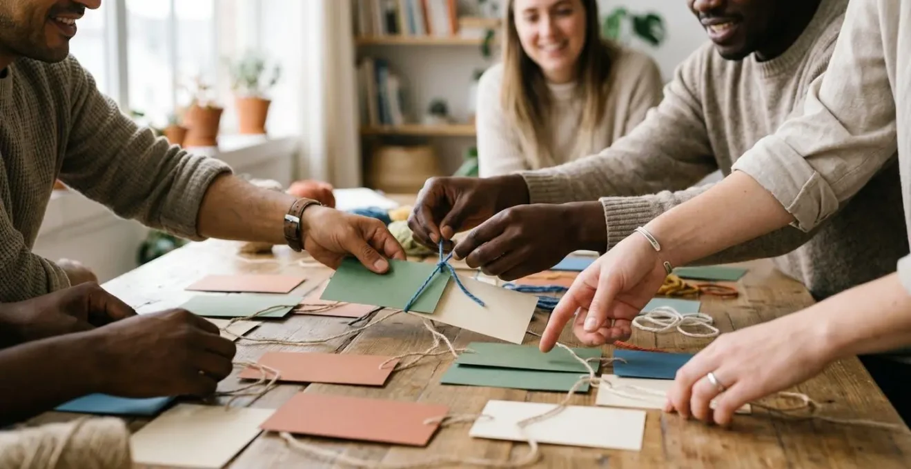 Scène d'atelier collaboratif montrant l'intelligence collective en entreprise pour les enjeux climatiques