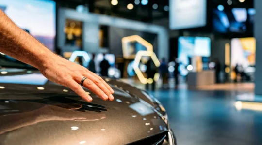 Contraste entre l'expérience physique d'un salon automobile et la consultation en ligne