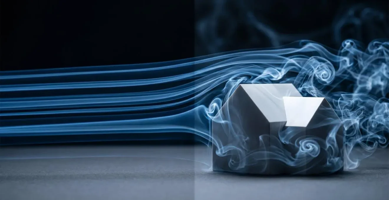 Visualisation des flux d'air turbulents autour d'une maison comparés au vent laminaire