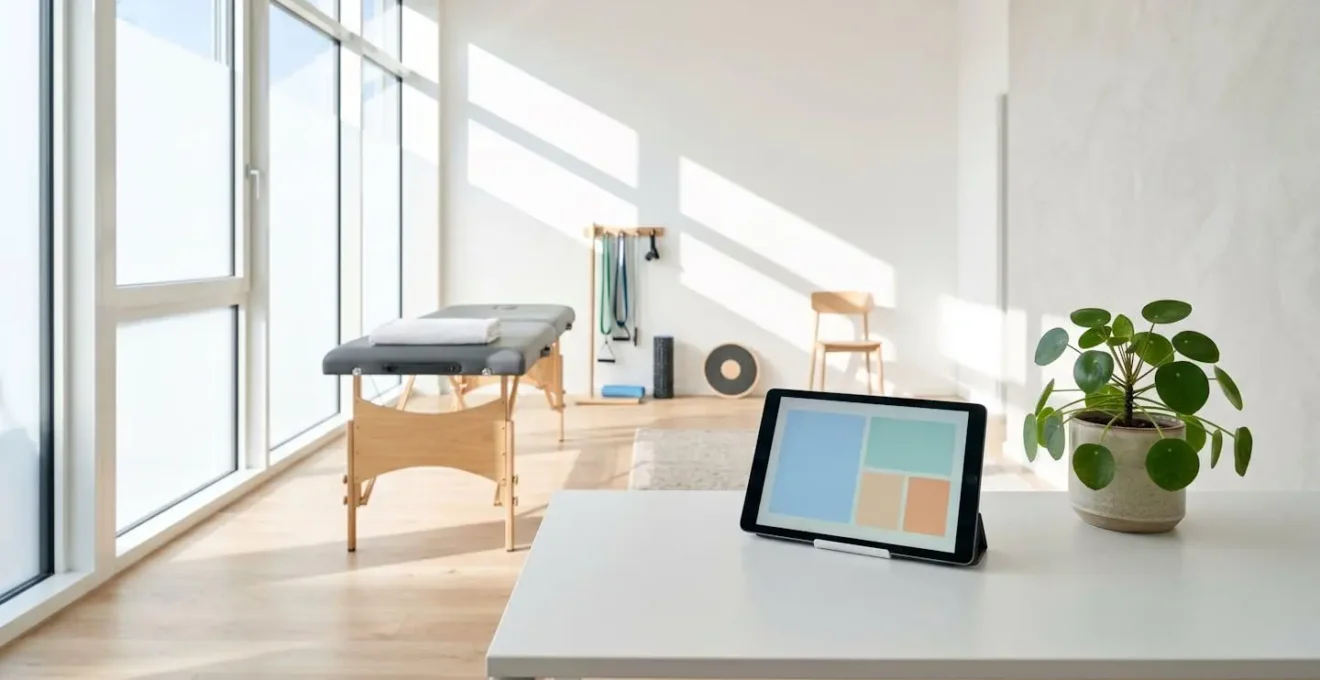 Professionnel de santé consultant des permissions d'accès temporaires sur tablette dans un cabinet médical