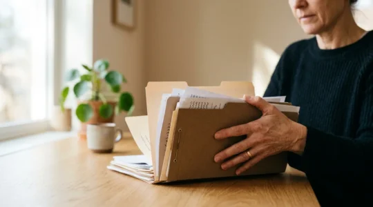 Personne tenant des documents administratifs avec espoir lors d'une démarche de demande de prêt immobilier
