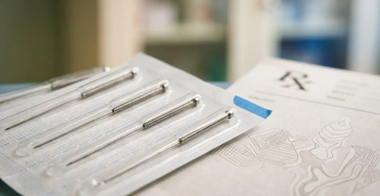 Cabinet médical avec éléments d'acupuncture et documents de parcours de soins