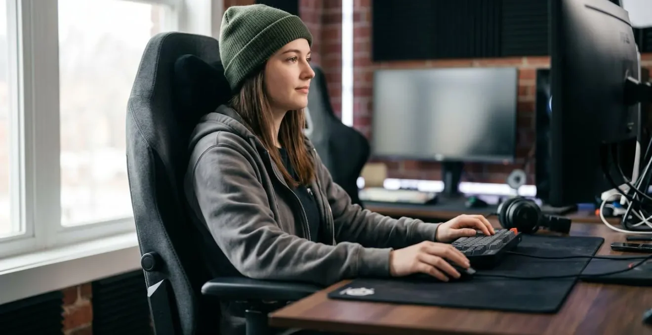 Joueur en position ergonomique optimale à son bureau gaming