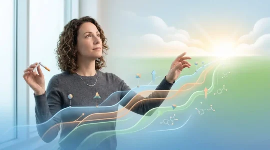 Personne analysant des graphiques de sevrage tabagique avec protocoles médicaux