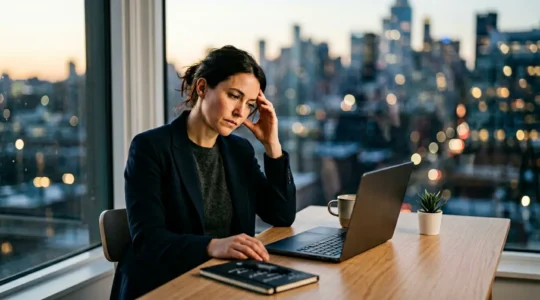 Personne au bureau montrant des signes subtils de fatigue professionnelle