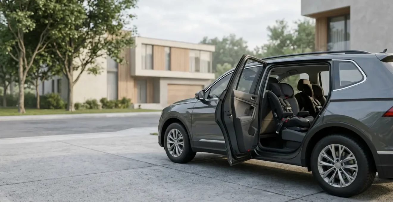 SUV familial spacieux avec trois sièges auto installés sur la banquette arrière